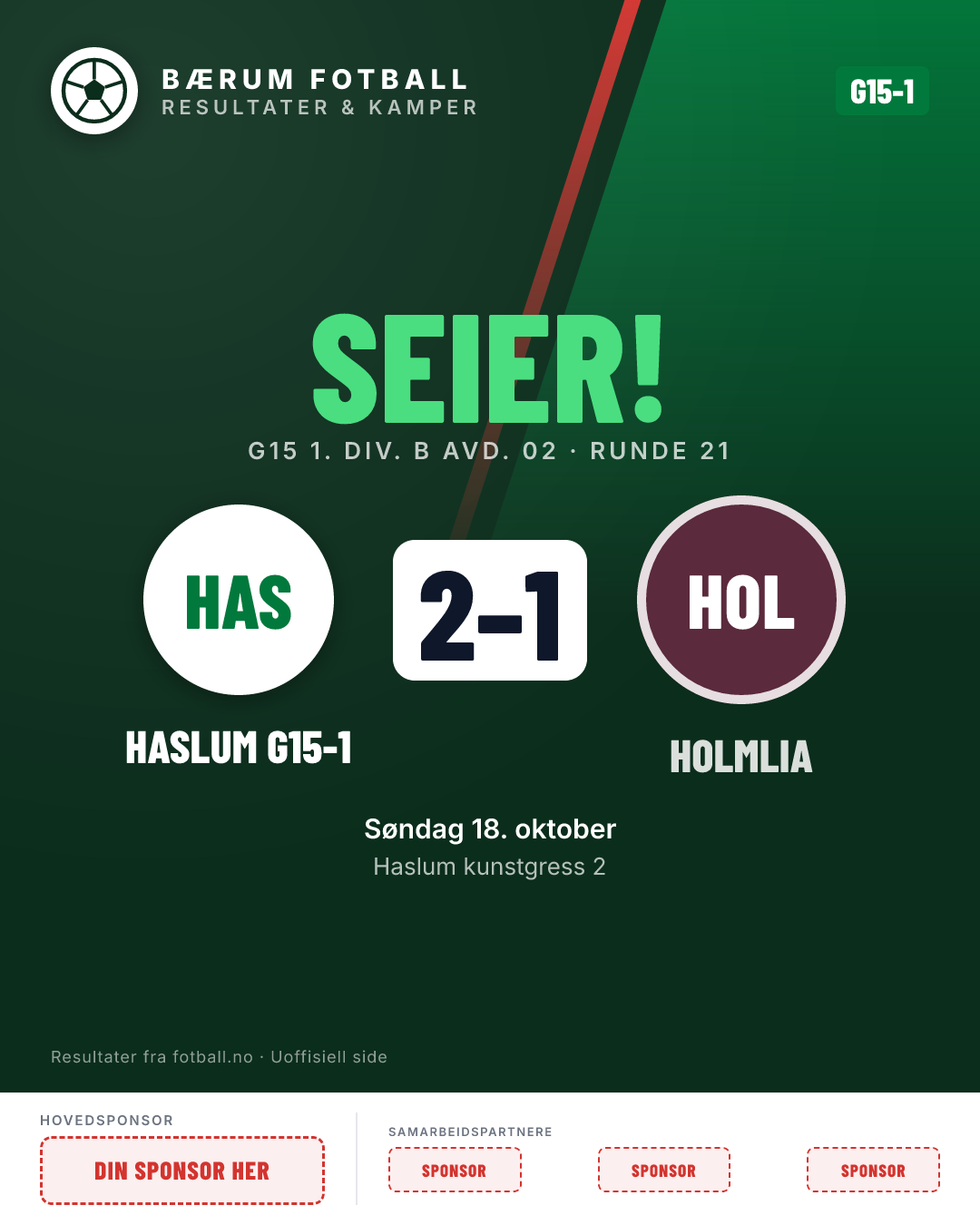 G15-1: Haslum G15-1 2–1 Holmlia G15-1