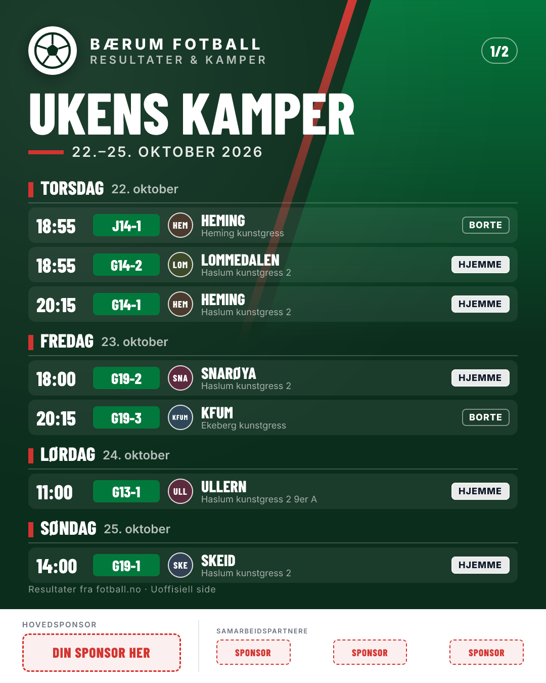 Ukens kamper (12 kamper)