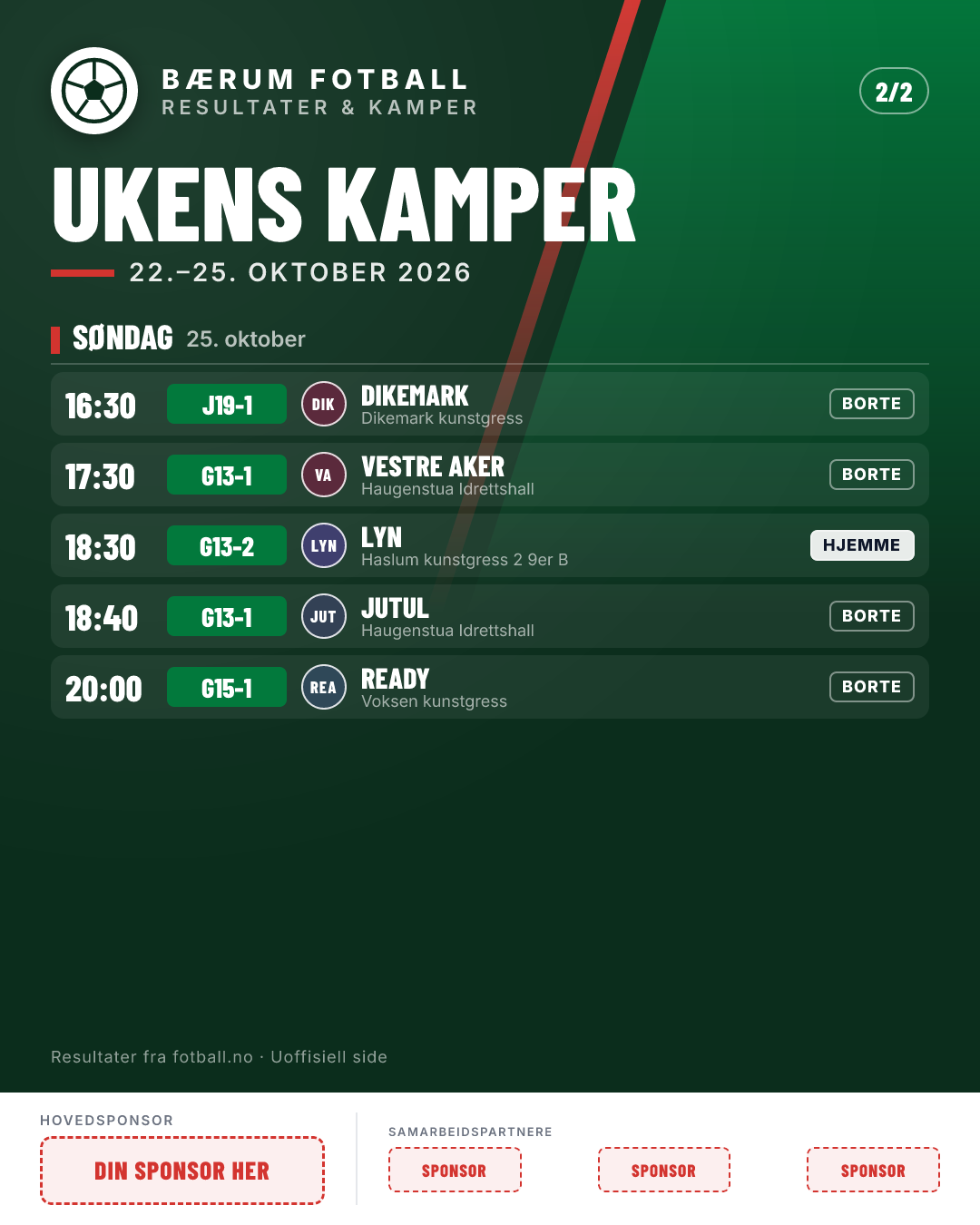 Ukens kamper (12 kamper)