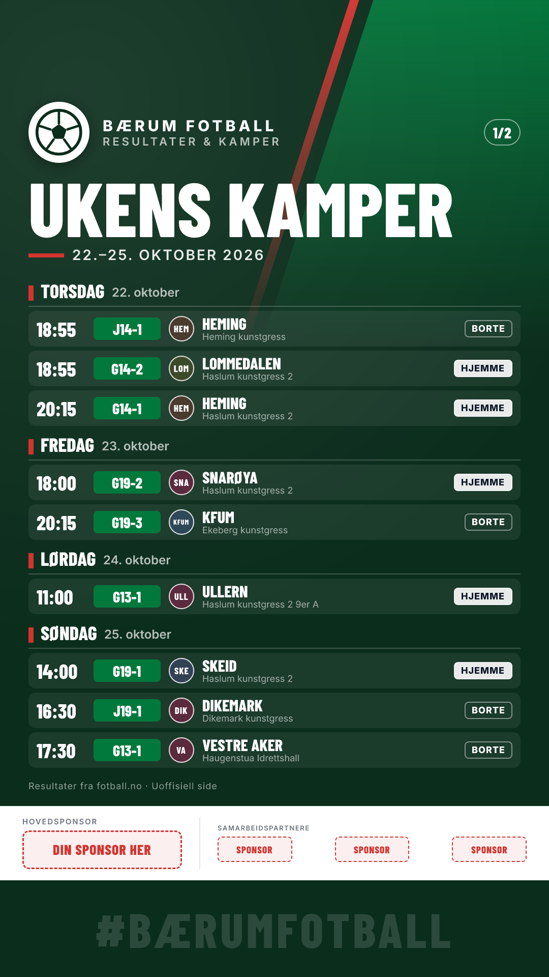 Ukens kamper (12 kamper)